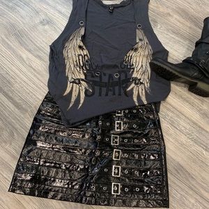 Faux vinyl skirt with buckles from Forever21